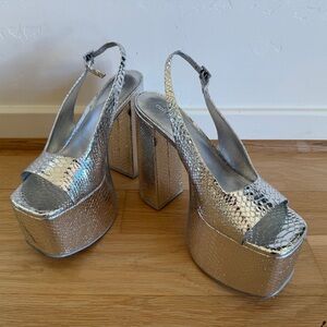 Cult Gaia Metallic Silver Platform Heels